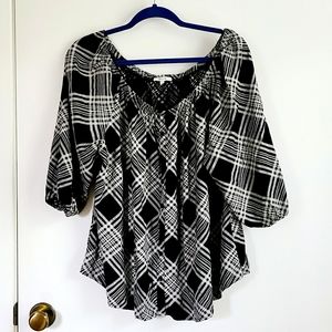 Maurices Black & White Plaid 3/4 Sleeve Blouse
